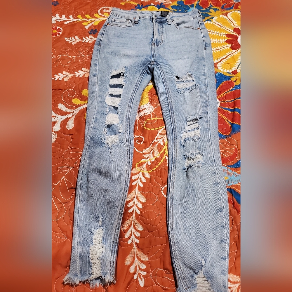 SONG Super High Rise Distressed Skinny Jeans Light Wash Size 5 27